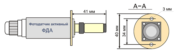 Размеры фотодатчика ФДА с разъемом РС4