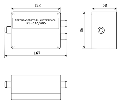 Габаритные размеры преобразователя RS-232/RS-485