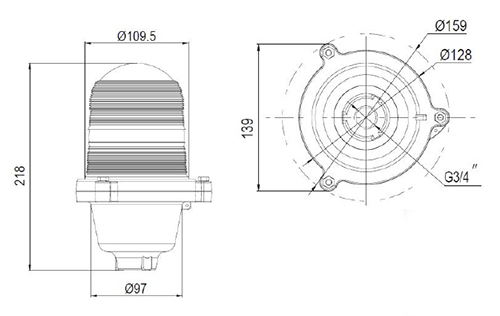 Габаритные размеры огней PS-15 Led