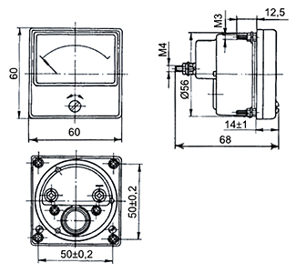 Схема габаритных размеров амперметра М2001