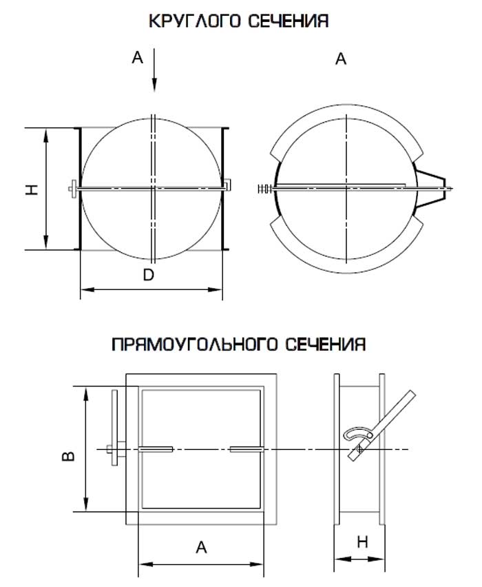 Схема габаритов дроссель-клапанов ДК